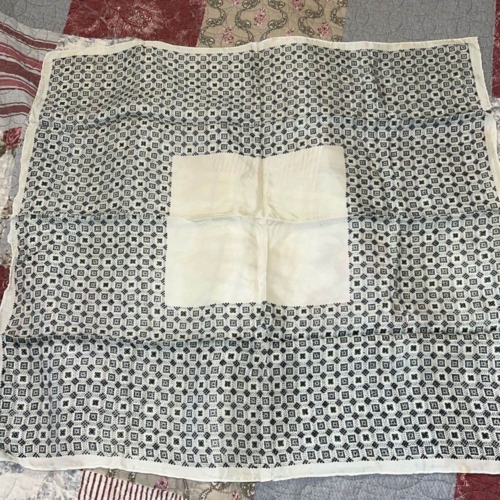 Vintage hand rolled silk twill square scarf 24”